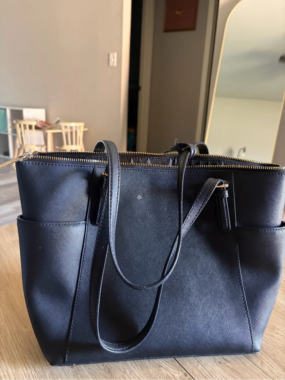 Michael Kors Navy Saffiano Leather Tote with Gold Accents